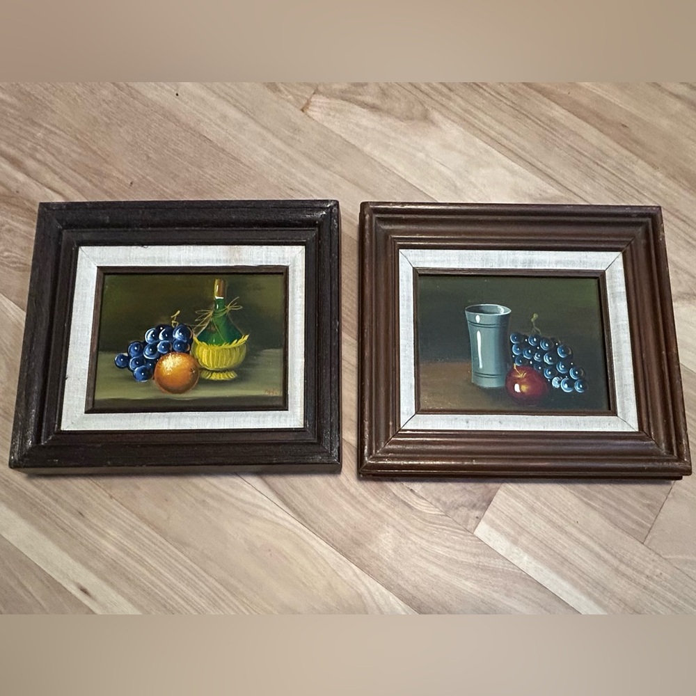 Hand Crafted Brown and White Framed Still Life Pair